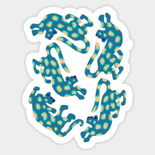 Colorful teal leopards jungle cats pattern Sticker